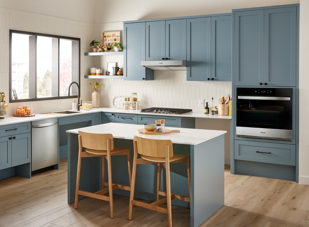 Kitchen with blue cabinets