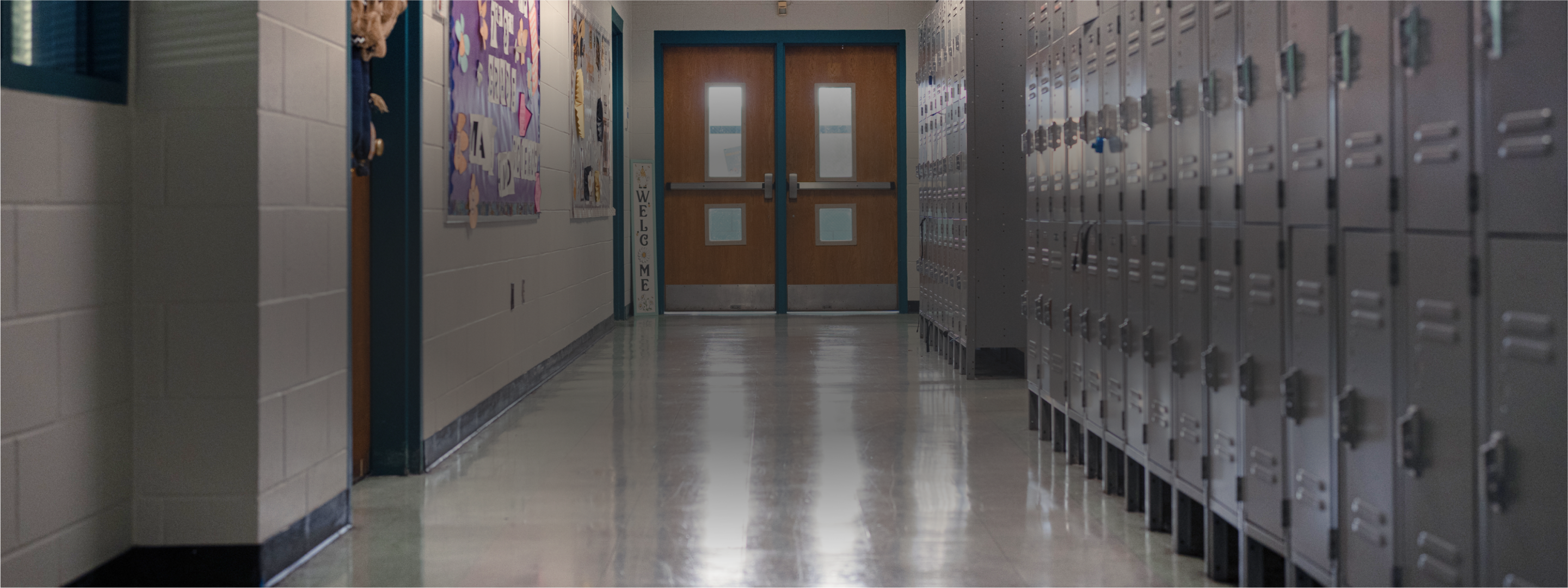 An empty school hallway