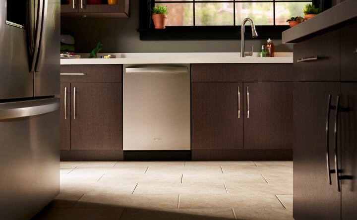 Stainless steel dishwasher in a modern kitchen