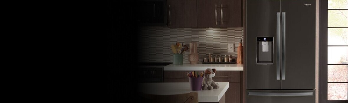 A French door refrigerator in a kitchen