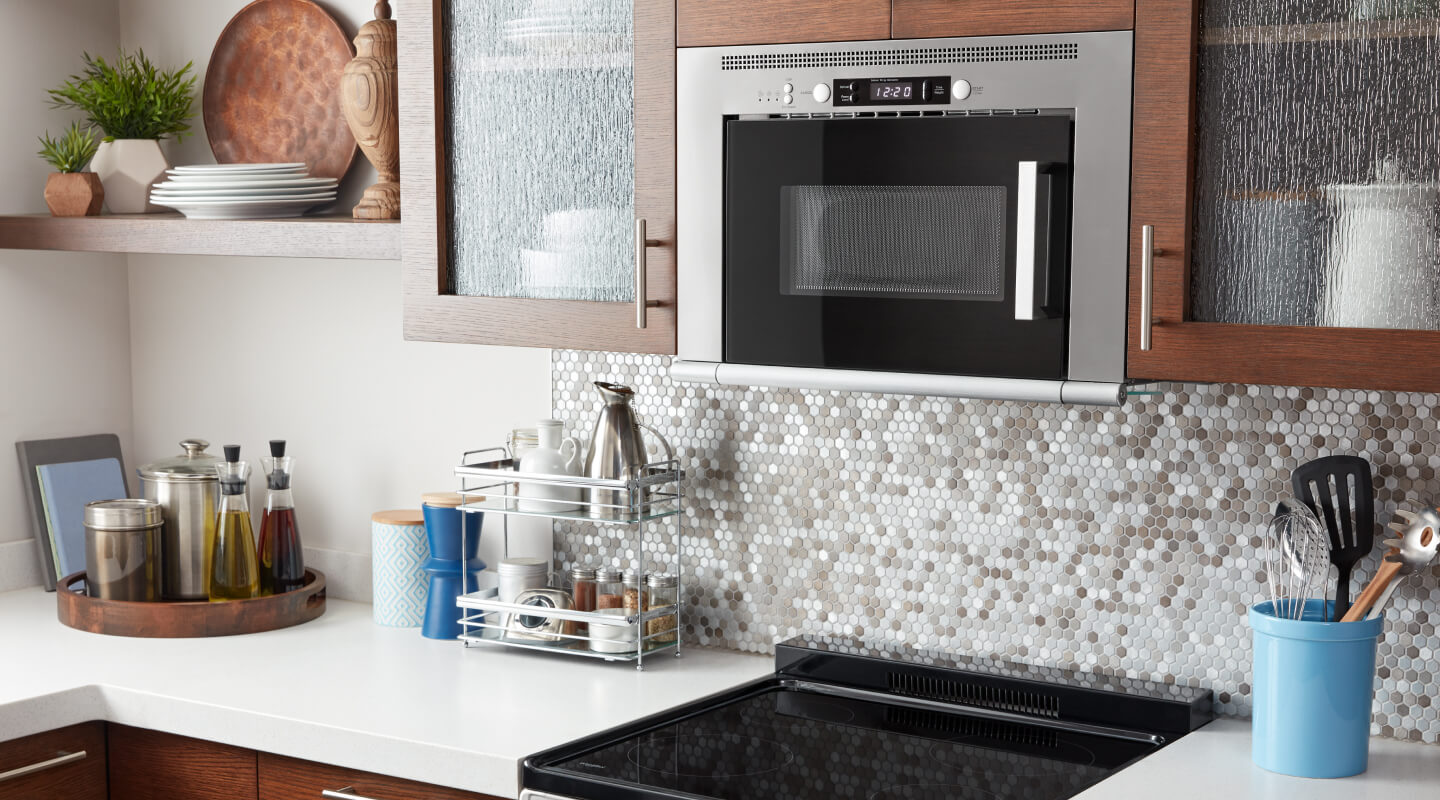 Over-the-range microwave above an electric range