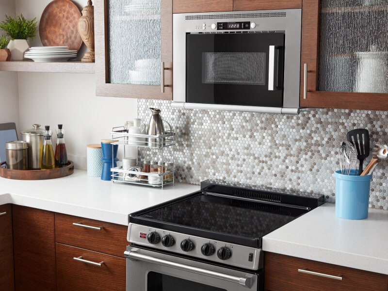 Over-the-range microwave above an electric range