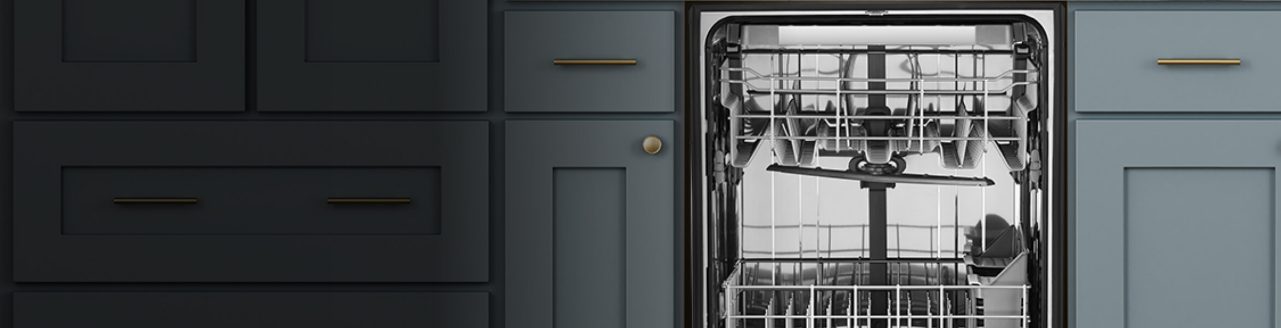 An open, empty dishwasher