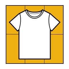 A diagram showing a T-shirt in the center of the cardboard.