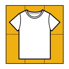 A diagram showing a T-shirt in the center of the cardboard.