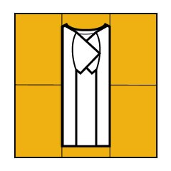 A diagram showing the left side of a T-shirt being folded over.