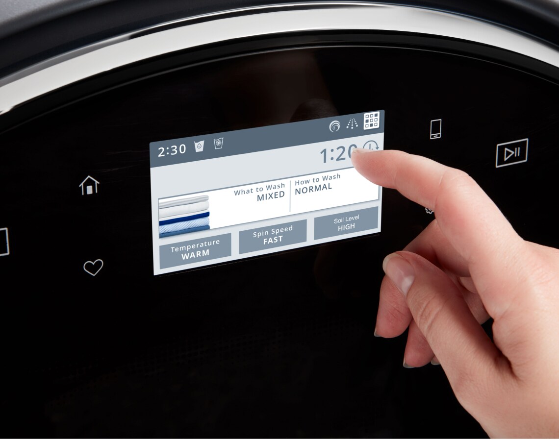 Touchscreen control system for front load washer and dryer.