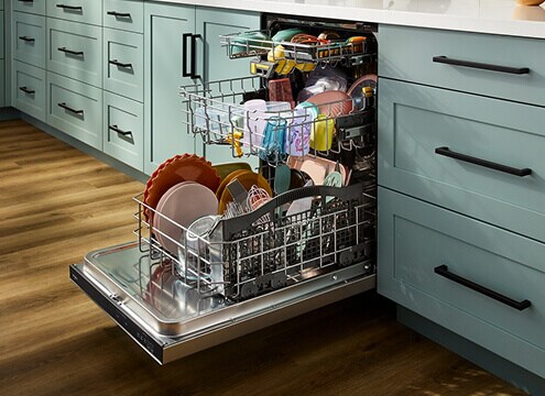 A rack of dishes dried by Our Best Dry