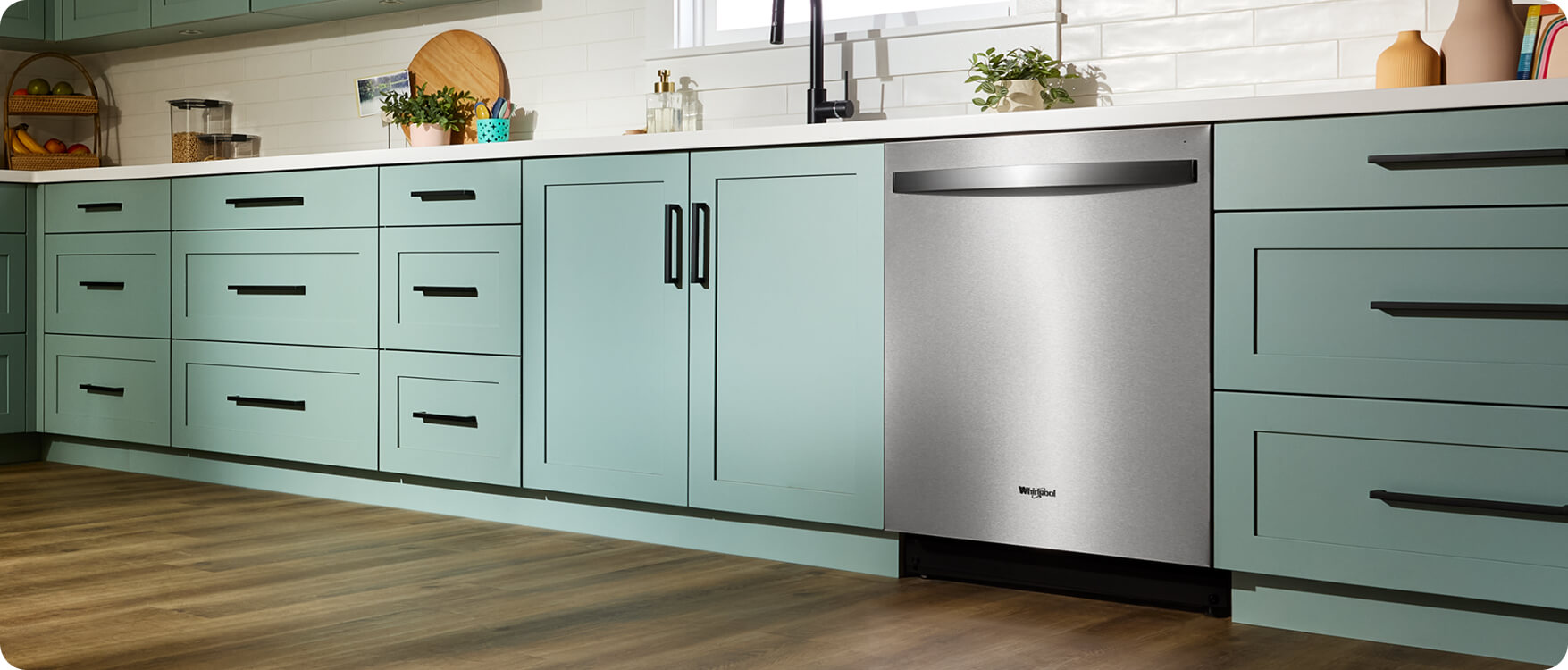A Whirlpool® Premium Dishwasher in a modern kitchen