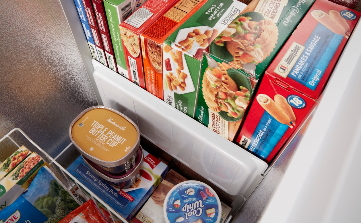 Food organized in a deep freezer