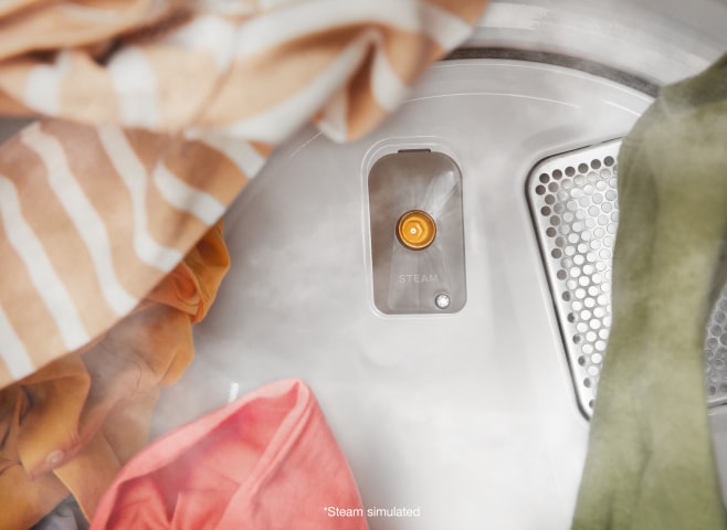 A closeup of the Steam nozzle on a Whirlpool® dryer