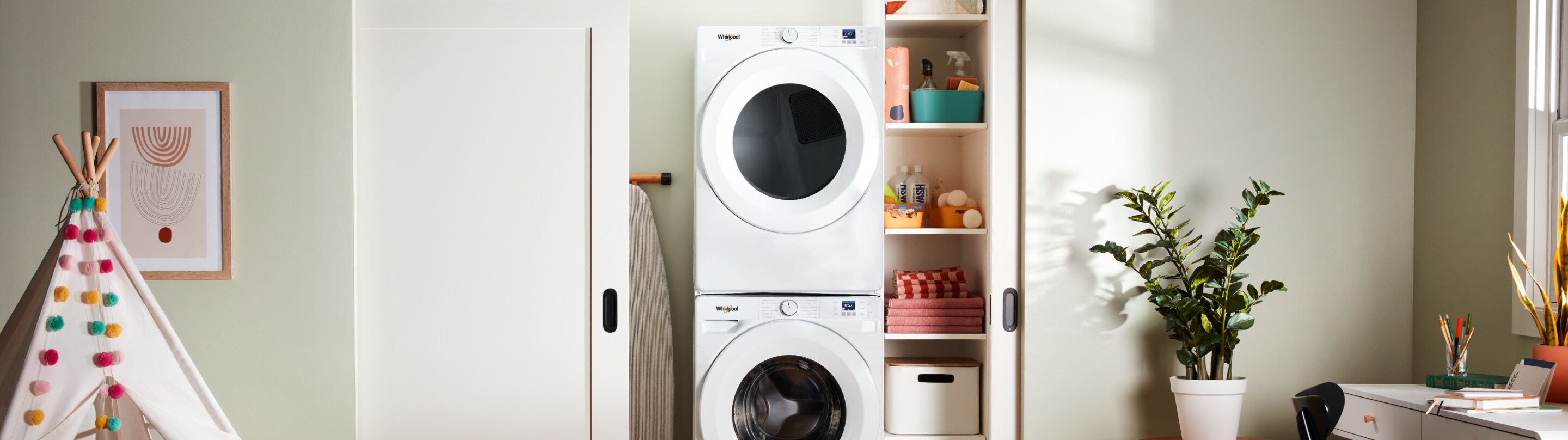 A stacked Whirlpool® Washer and Dryer set