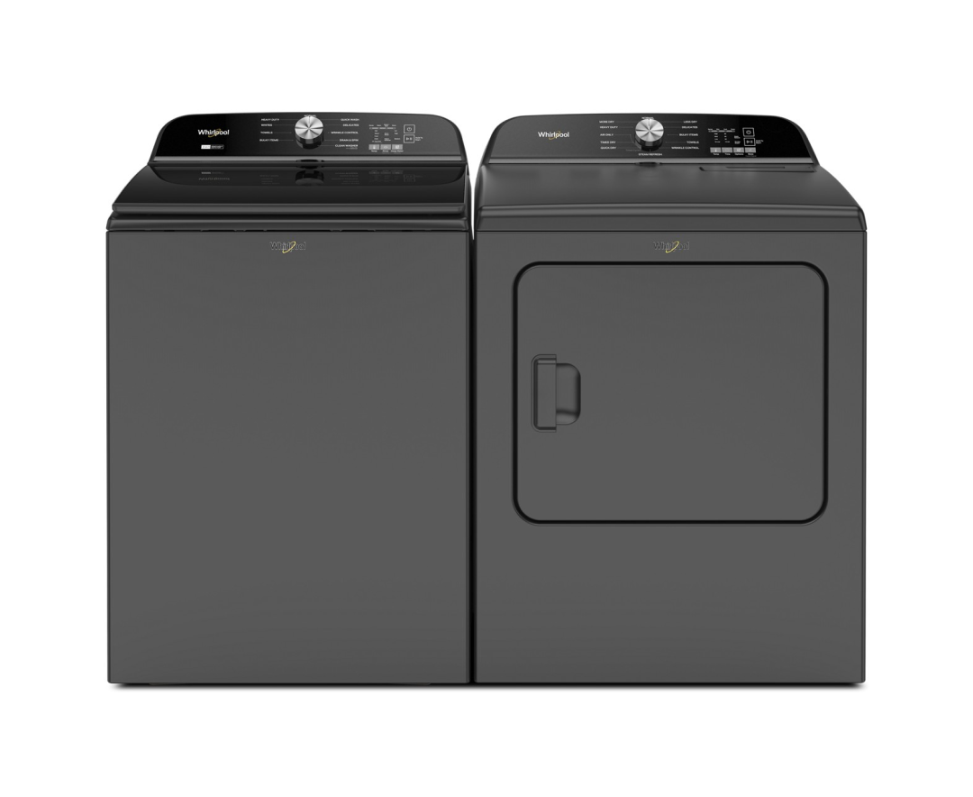A Whirlpool® Top Load Washer and Top Load Matching Dryer