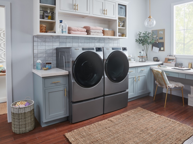 Metallic gray Whirlpool® front load washer and dryer Metallic gray Whirlpool® front load washer and dryer