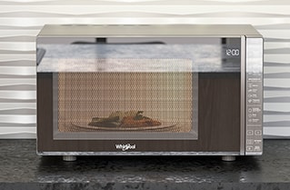 Microondas Silver Acabado Espejo Whirlpool Opciones descongelar Configuración de Mantener Caliente