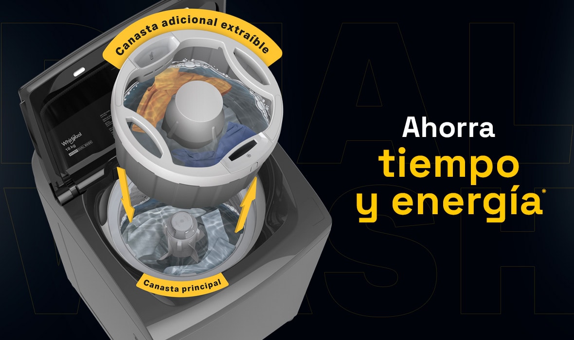 Lava 2 cargas de ropa al mismo tiempo en 35 minutos y ahorra 45% de energía