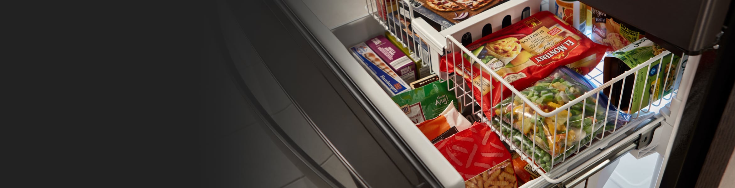 Frozen food inside a freezer