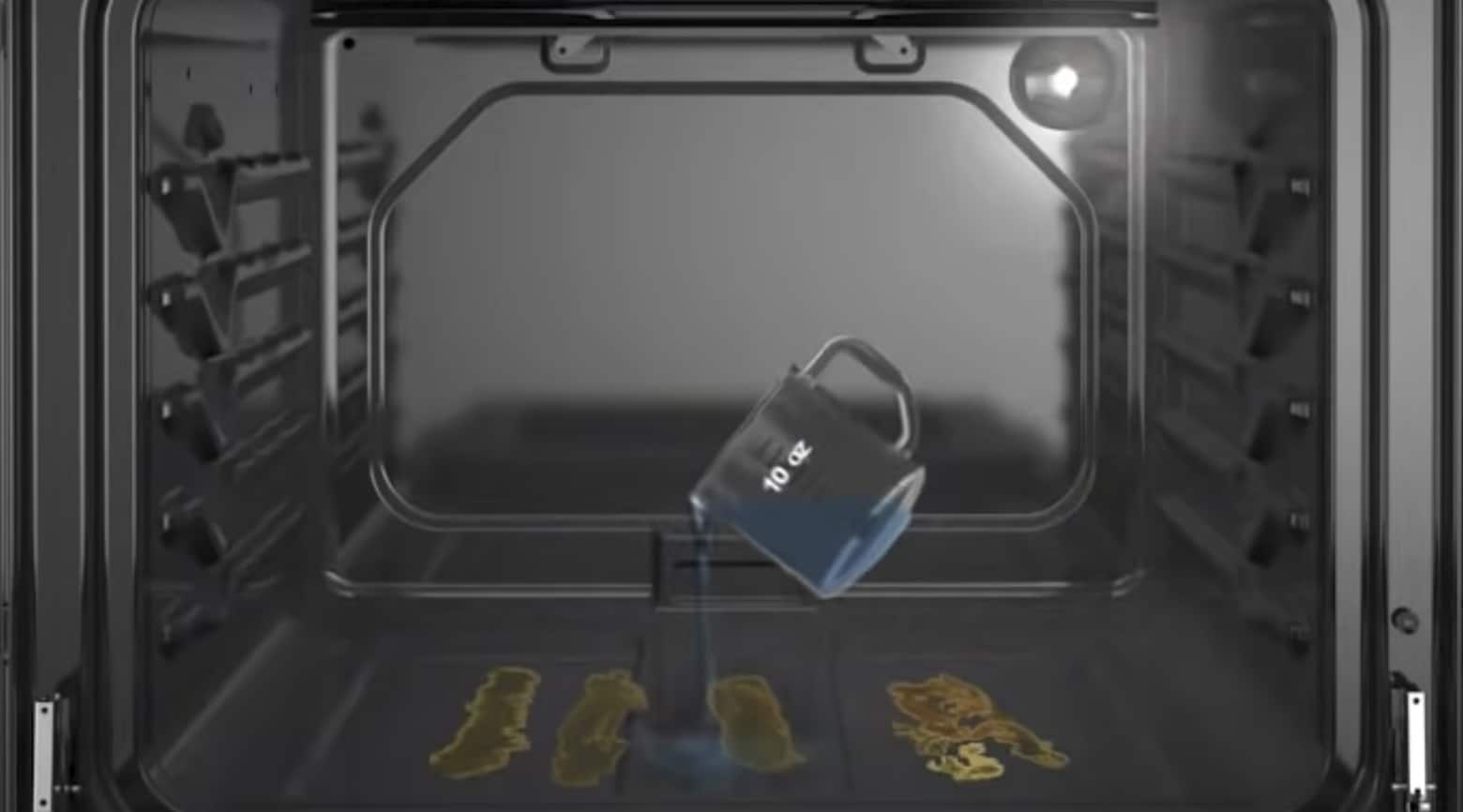 Water being poured onto oven floor