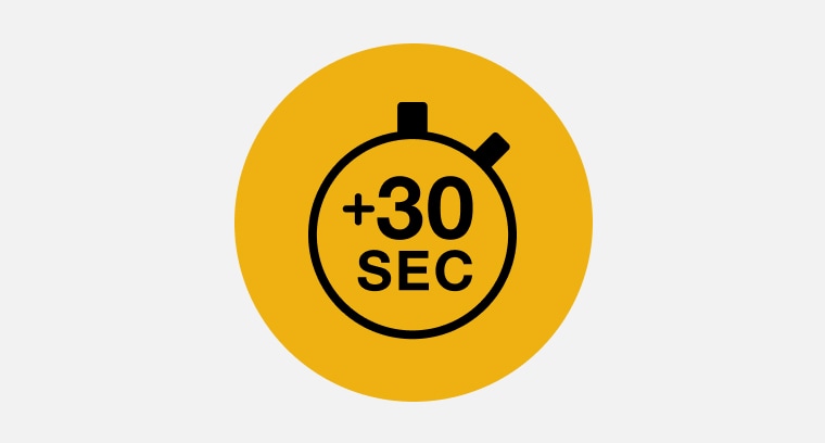 Stopwatch icon labled with plus 30 seconds
