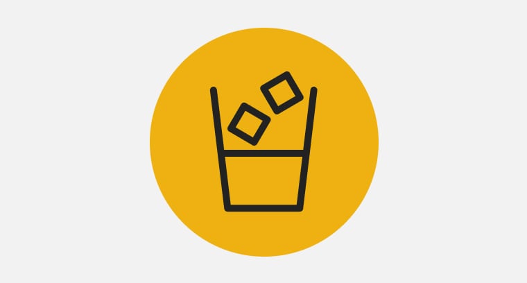 Icon of a glass half filled with water and two ice cubes