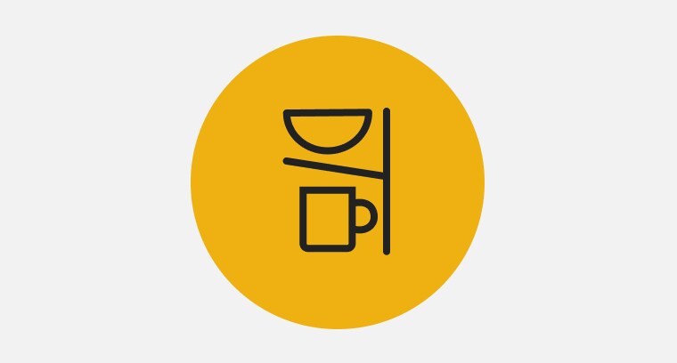 An icon representing two cups sitting above and below the Cup Shelves of a Whirlpool® Dishwasher