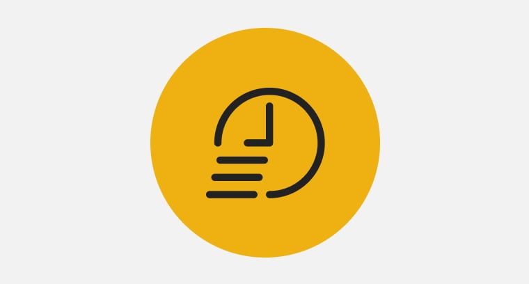 Icon with speed marks and a clock