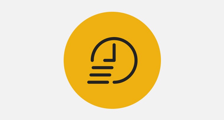 Icon with speed marks and a clock