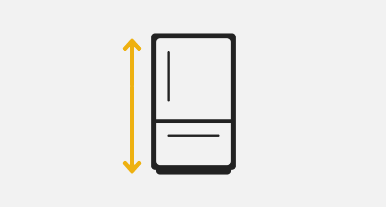 A line drawing a of top mount refrigerator with a double sided arrow showing the height.
