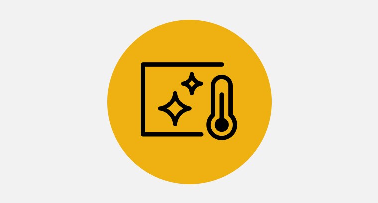 An icon of sparkling glass and a temperature icon next to represent the Adjustable Self-Clean Cycle.