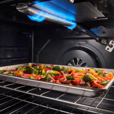 Roasted vegetables inside of an oven