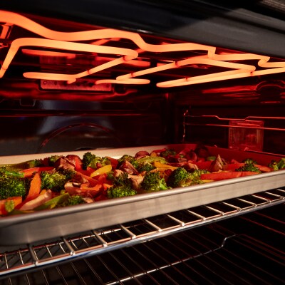 Veggies under a broiler