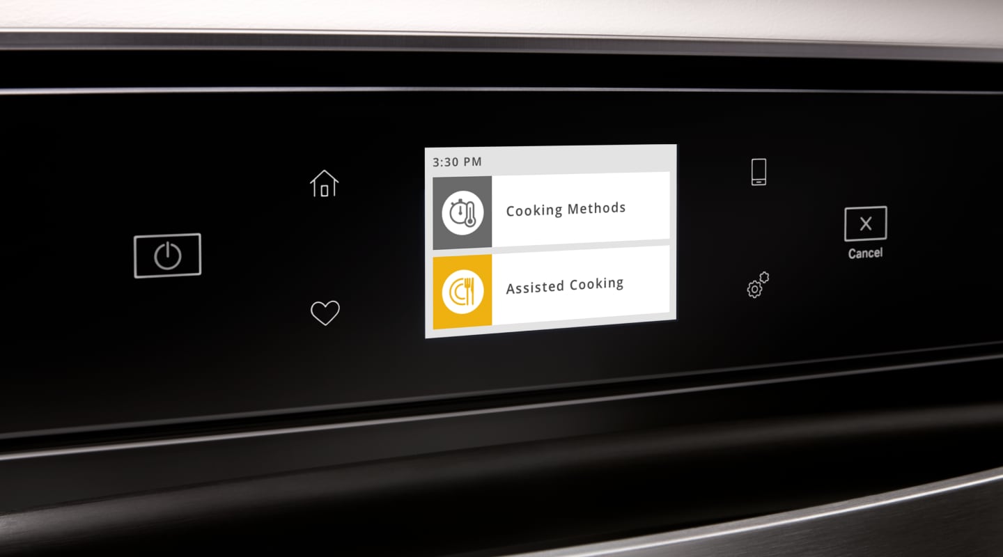 Different cooking method options on an oven touch screen Different cooking method options on an oven touch screen
