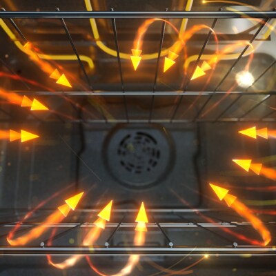 The inside of an oven with Air Baking capabilities