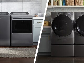 Side-by-side image of front and top loading laundry sets