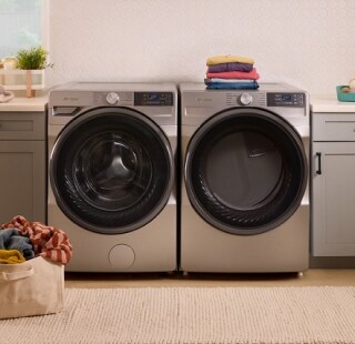 Stainless steel front load washer and dryer set