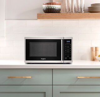 Countertop microwave on a kitchen counter