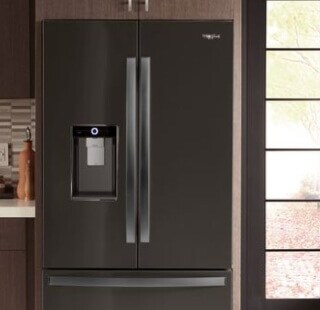 A French door refrigerator in a kitchen