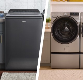 Side-by-side images of top and front load washers