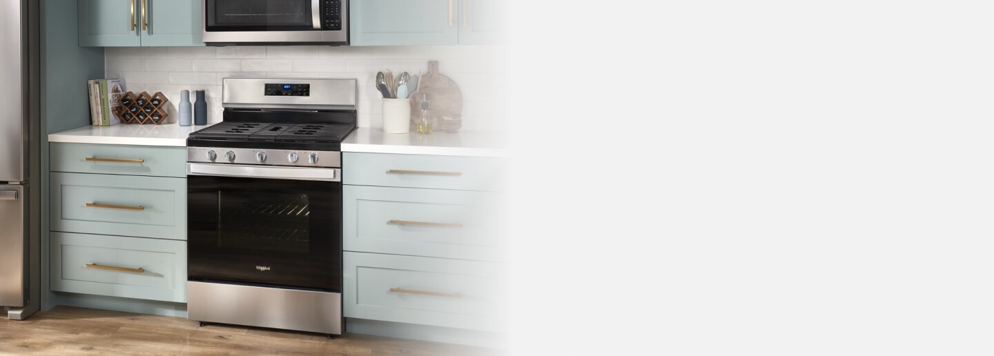 Whirlpool® Gas Range in a bright kitchen