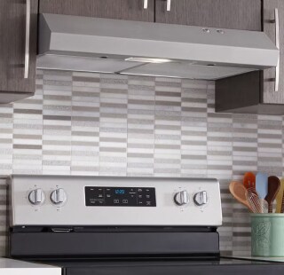Electric range and stainless steel range hood