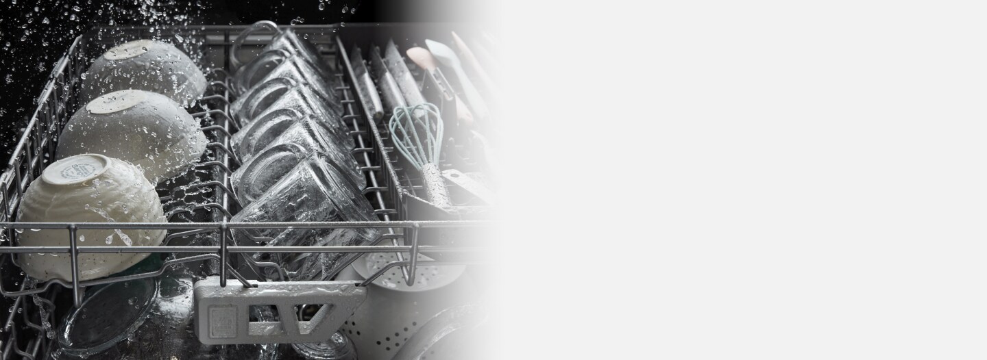 Dishes in a dishwasher wash cycle