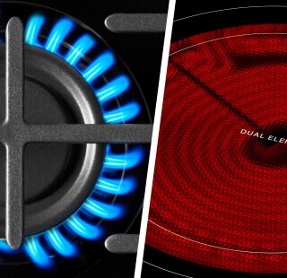 Side-by-side image of gas and electric stove heating elements