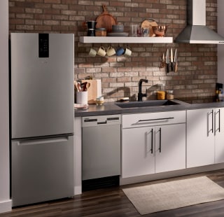 Bottom freezer refrigerator in a modern kitchen