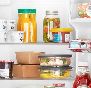 Food and beverages inside a refrigerator