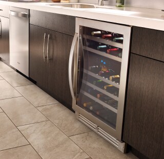 Wine refrigerator in a modern kitchen
