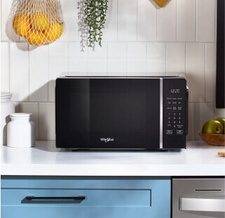 Countertop microwave on a white counter