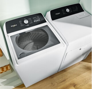 Top view of a white Whirlpool® Washer and Dryer set