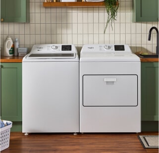 A white A Whirlpool® Washer and Dryer Set