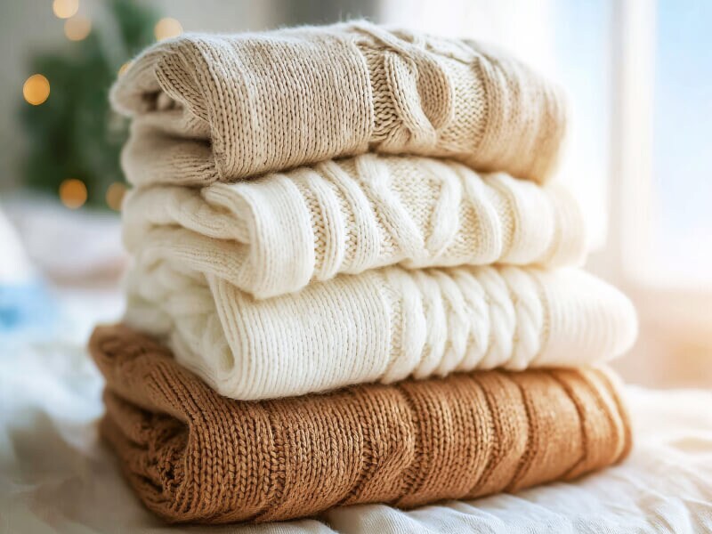 Sweaters folded in a pile
