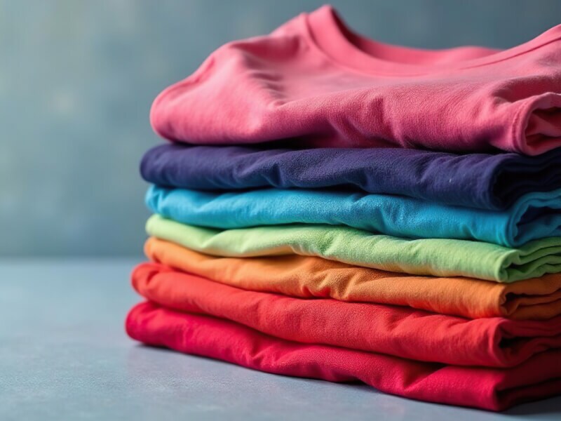 Colorful shirts folded in a pile